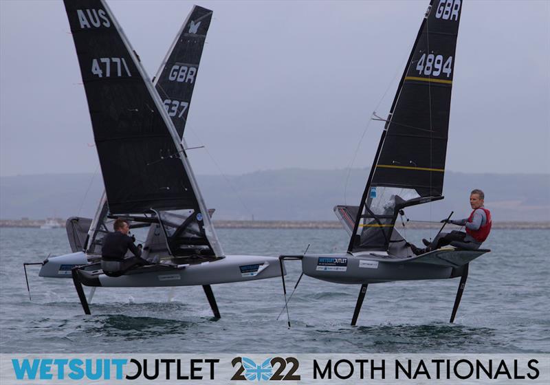 Max Godfroy and Mike Lennon on Day 1 of the 2022 Wetsuit Outlet UK Moth Class Nationals at the WPNSA photo copyright Mark Jardine / IMCA UK taken at Weymouth & Portland Sailing Academy and featuring the International Moth class