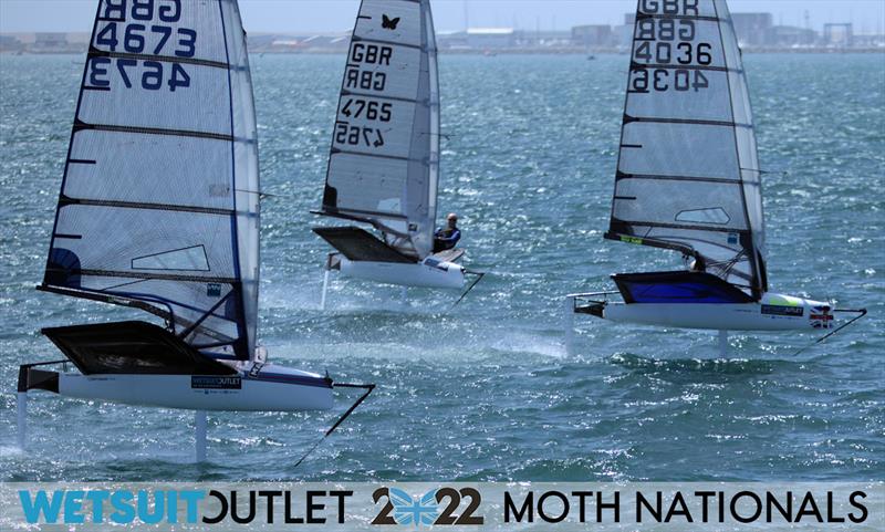 Race 7 Finish on Day 2 of the 2022 Wetsuit Outlet UK Moth Class Nationals at the WPNSA photo copyright Mark Jardine / IMCA UK taken at Weymouth & Portland Sailing Academy and featuring the International Moth class