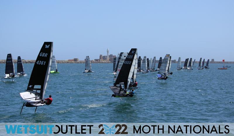 Race 7 Start on Day 2 of the 2022 Wetsuit Outlet UK Moth Class Nationals at the WPNSA photo copyright Mark Jardine / IMCA UK taken at Weymouth & Portland Sailing Academy and featuring the International Moth class