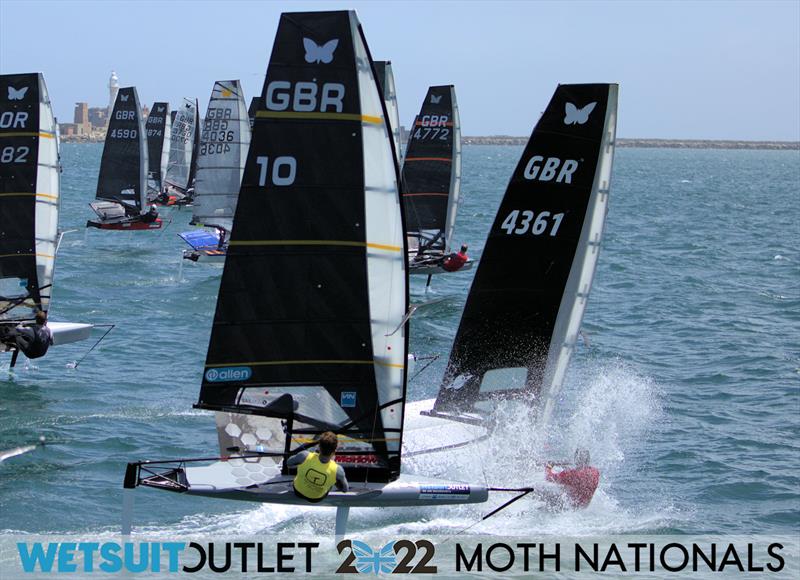 Race 8 Start on Day 2 of the 2022 Wetsuit Outlet UK Moth Class Nationals at the WPNSA photo copyright Mark Jardine / IMCA UK taken at Weymouth & Portland Sailing Academy and featuring the International Moth class