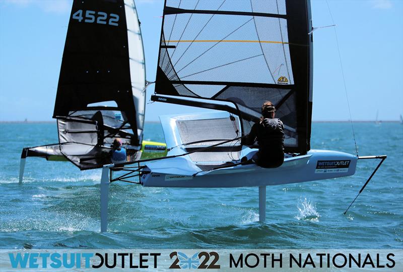 Josie Gliddon and Emily Nagel on Day 3 of the 2022 Wetsuit Outlet UK Moth Class Nationals at the WPNSA photo copyright Mark Jardine / IMCA UK taken at Weymouth & Portland Sailing Academy and featuring the International Moth class