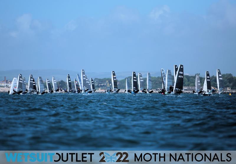 Race 9 Start on Day 3 of the 2022 Wetsuit Outlet UK Moth Class Nationals at the WPNSA photo copyright Mark Jardine / IMCA UK taken at Weymouth & Portland Sailing Academy and featuring the International Moth class