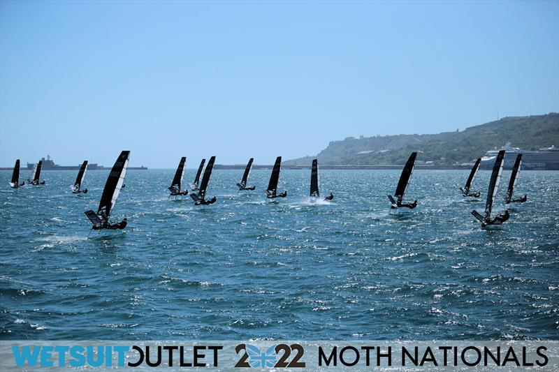 Race 12 Start on Day 3 of the 2022 Wetsuit Outlet UK Moth Class Nationals at the WPNSA photo copyright Mark Jardine / IMCA UK taken at Weymouth & Portland Sailing Academy and featuring the International Moth class