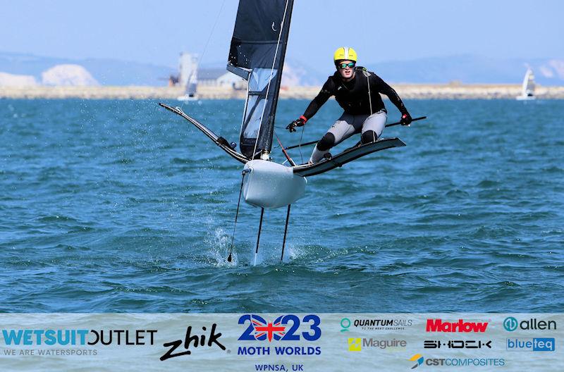 Mathias Coutts, NZL 4959, on Day 1 of the Wetsuit Outlet and Zhik International Moth UK Open Championship 2023 photo copyright Mark Jardine / IMCA UK taken at Weymouth & Portland Sailing Academy and featuring the International Moth class