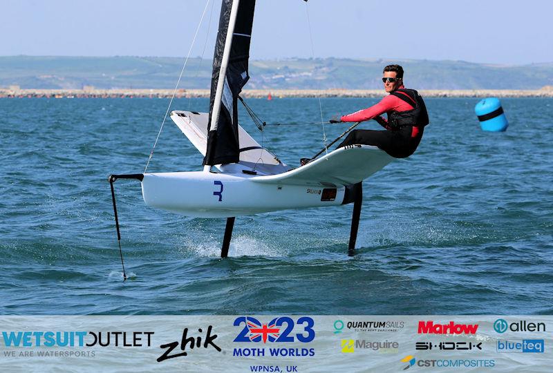 Joan Cardona, ESP 4947, on Day 1 of the Wetsuit Outlet and Zhik International Moth UK Open Championship 2023 photo copyright Mark Jardine / IMCA UK taken at Weymouth & Portland Sailing Academy and featuring the International Moth class