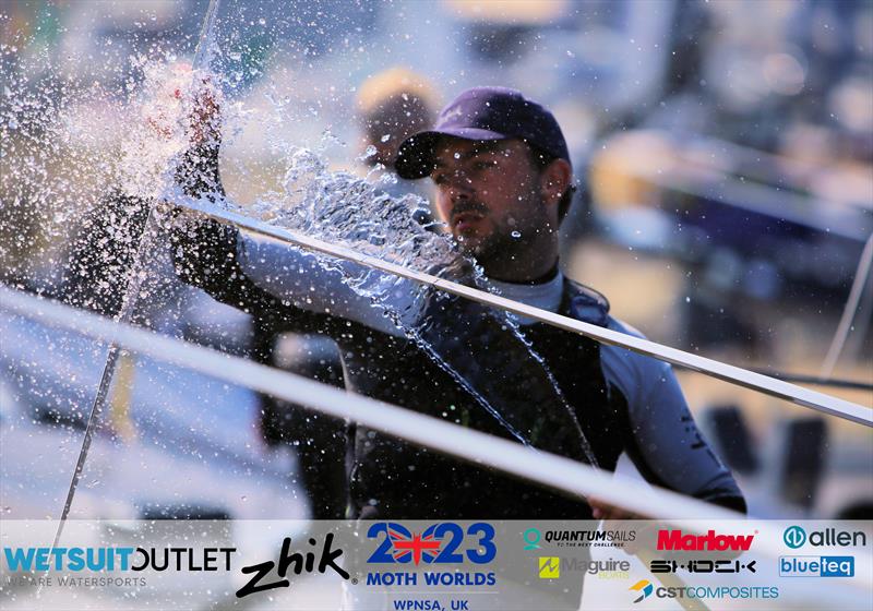 Washdown on day 4 of the Wetsuit Outlet and Zhik International Moth World Championship 2023 photo copyright Mark Jardine / IMCAUK taken at Weymouth & Portland Sailing Academy and featuring the International Moth class