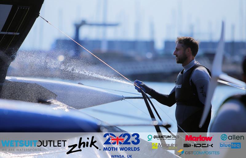 Washdown on day 4 of the Wetsuit Outlet and Zhik International Moth World Championship 2023 photo copyright Mark Jardine / IMCAUK taken at Weymouth & Portland Sailing Academy and featuring the International Moth class