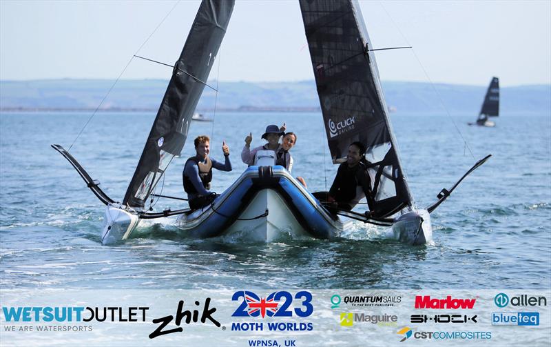 Tow In on day 4 of the Wetsuit Outlet and Zhik International Moth World Championship 2023 photo copyright Mark Jardine / IMCAUK taken at Weymouth & Portland Sailing Academy and featuring the International Moth class