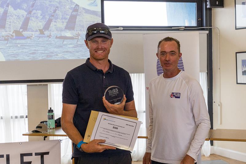 Wetsuit Outlet and Zhik International Moth World Championship 2023 Prize Giving - 2nd placed Jean-Baptiste Bernaz photo copyright Phil Jackson / Digital Sailing taken at Weymouth & Portland Sailing Academy and featuring the International Moth class
