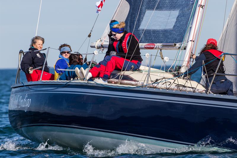 Sabina Rosser (far left) and Mood Indigo on day 1 of the Australian Women's Keelboat Regatta photo copyright Bruno Cocozza taken at Royal Melbourne Yacht Squadron and featuring the IRC class