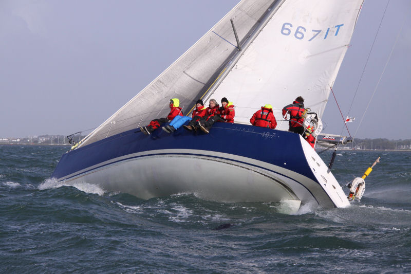 Blue Juice was the first boat through Hurst Narrows during the inaugural Isle of Wight Challenge in aid of the Roy Castle Lung Cancer Foundation photo copyright Eddie Mays taken at  and featuring the IRC class
