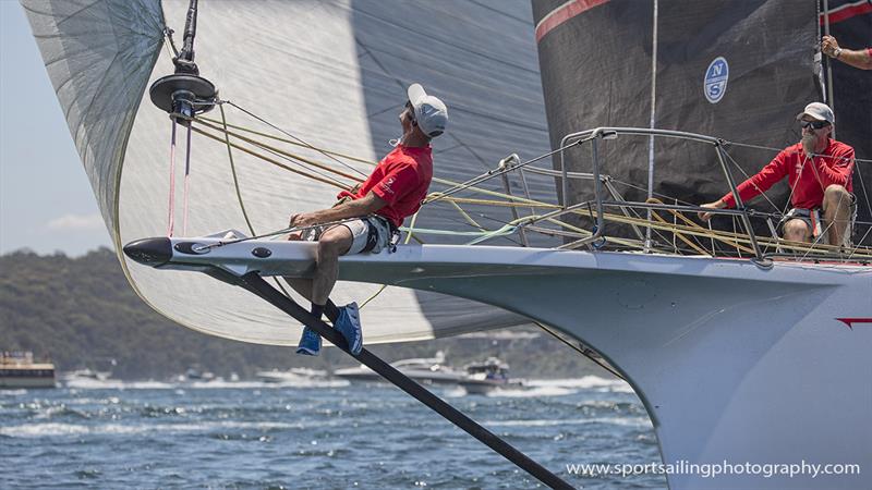 Wild Oats XI bowman in yesterday's SOLAS Big Boat race photo copyright Beth Morley / www.sportsailingphotography.com taken at Cruising Yacht Club of Australia and featuring the IRC class