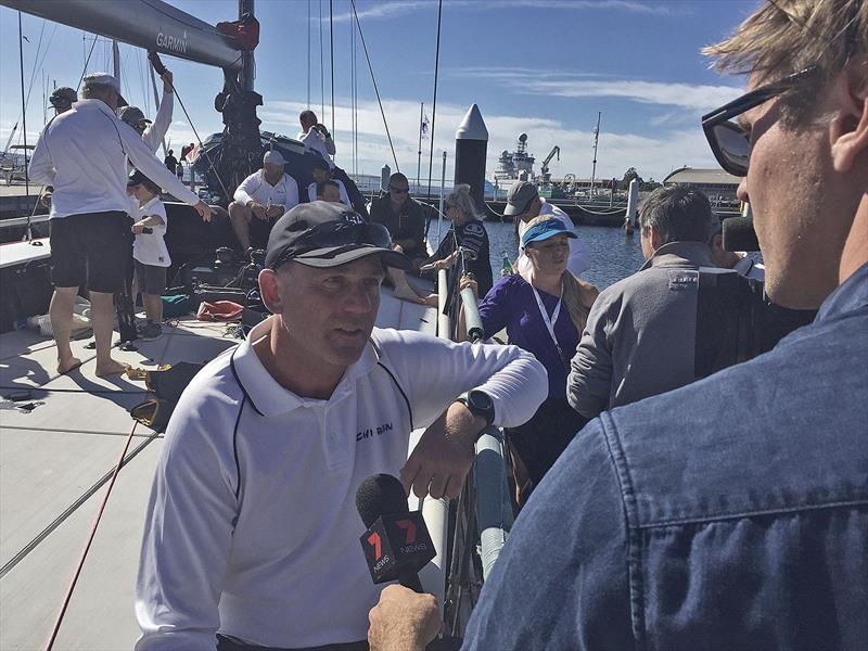 Matt Allen being interviewed about his likelihood of an overall win in the RSHYR photo copyright Crosbie Lorimer taken at Cruising Yacht Club of Australia and featuring the IRC class