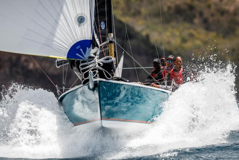 Despite losing their rudder, Jules Mitchell's young team on Cork 1720 NSA Spirit won the last race of the day at KPMG Y2K (Youth to Keelboat) Race Day 4 - Antigua Sailing Week photo copyright Paul Wyeth / pwpictures.com taken at Antigua Yacht Club and featuring the IRC class