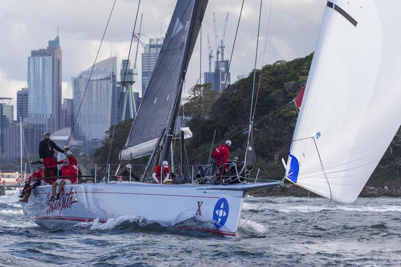 Wild Oats X appears likely to take line honours in the 2019 Noakes Sydney Gold Coast Yacht Race - but many battles are still unfolding photo copyright Andrea Francolini taken at Cruising Yacht Club of Australia and featuring the IRC class