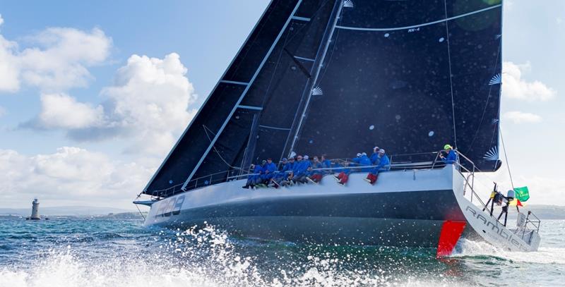 Rambler approaches the finish of the 48th Rolex Fastnet Race, one hour, 16 minutes outside the monohull race record photo copyright Rolex / Stefano Gattin taken at Royal Ocean Racing Club and featuring the IRC class