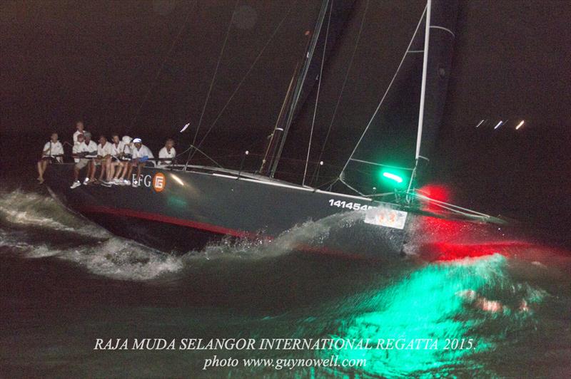 Mandrake finishes in the dark, Langkawi. Raja Muda Selangor International Regatta 2015 photo copyright Guy Nowell / RMSIR taken at Royal Selangor Yacht Club and featuring the IRC class