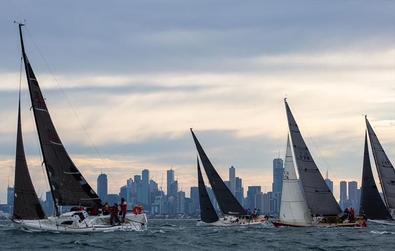 Racing in a big breeze against the Melbourne skyline - Australian Women's Keelboat Regatta photo copyright Bruno Cocozza taken at Royal Melbourne Yacht Squadron and featuring the IRC class