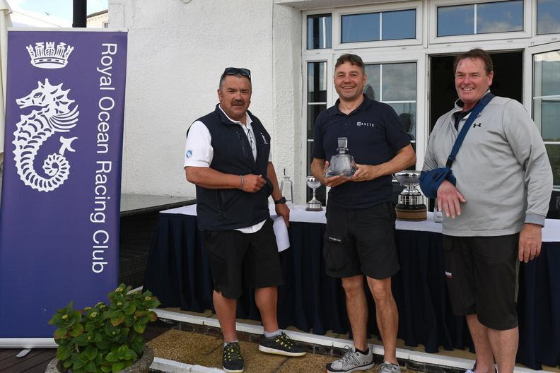 RORC's Steve Cole and PRO Stuart Childerley present the prize for second in IRC Three to John Smart's J109 Jukebox - RORC's IRC National Championship 2022 photo copyright Rick Tomlinson / www.rick-tomlinson.com taken at Royal Ocean Racing Club and featuring the IRC class