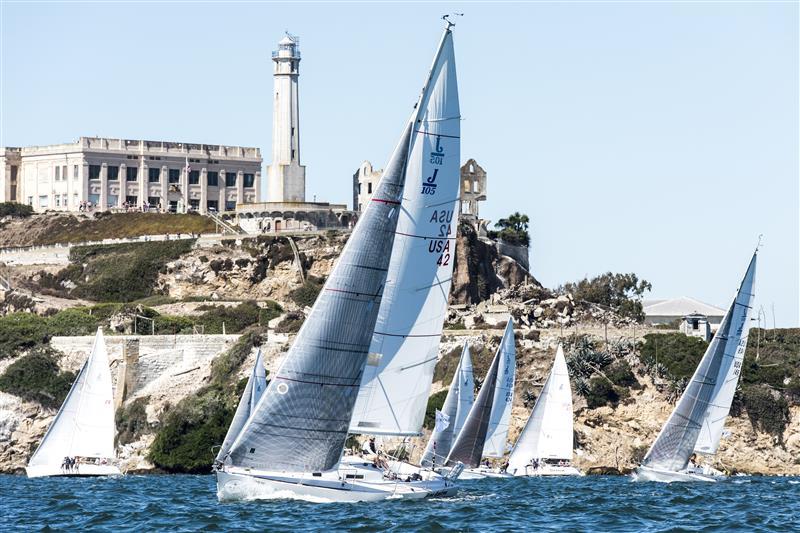 J105 racing past Alcatraz in the Rolex Big Boat Series photo copyright Rolex / Kurt Arrigo taken at St. Francis Yacht Club and featuring the J105 class