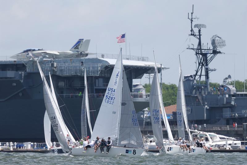 A gaggle of J/24s battle on the all-new Course 4 near Patriot's Point on day 2 at Charleston Race Week photo copyright Charleston Race Week / Tim Wilkes taken at Charleston Yacht Club and featuring the J/24 class