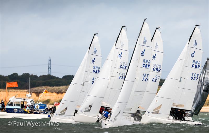 J70 Start during 2022 Hamble Winter Series week 3 photo copyright Paul Wyeth / www.pwpictures.com taken at Hamble River Sailing Club and featuring the J70 class