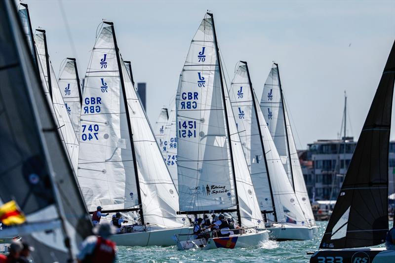 The J/70 class jostle for position on Day 1 at North Sails Cowes Week - photo © Cowes Week / Paul Wyeth