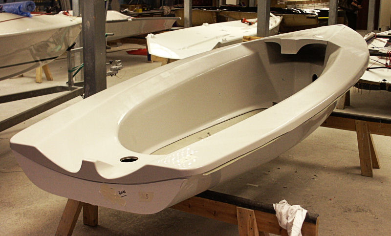 The prototype Lark hull is nearing completion at Ovington Boats photo copyright Ovington Boats taken at  and featuring the Lark class