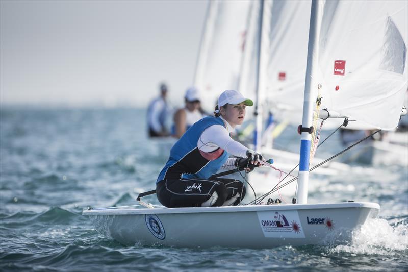 Viktorija Andrulyte on day 2 of the Laser Radial Women's Worlds in Oman photo copyright Mark Lloyd taken at Oman Sail and featuring the ILCA 6 class