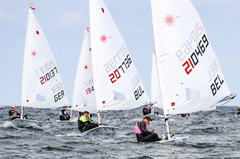The first race of the Laser Radial on Monday was won by Maité Carlier from Belgium (right) at the Laser U-21 World Championship in Kiel - photo © www.segel-bilder.de