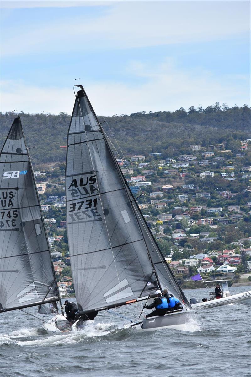 Close racing during the SB20 Australian Nationals in Hobart photo copyright Jane Austin taken at Royal Yacht Club of Tasmania and featuring the SB20 class