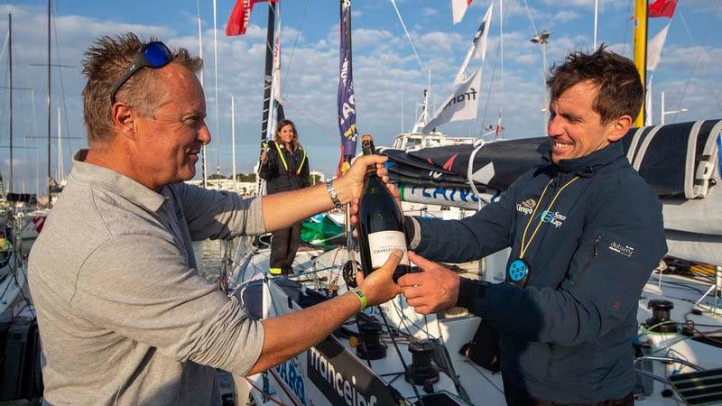 Marcus Hutchinson and Tom Dolan at the arrival of the second leg in Royan, celebrating the Vivi Trophy photo copyright Alexis Courcoux taken at  and featuring the Figaro class