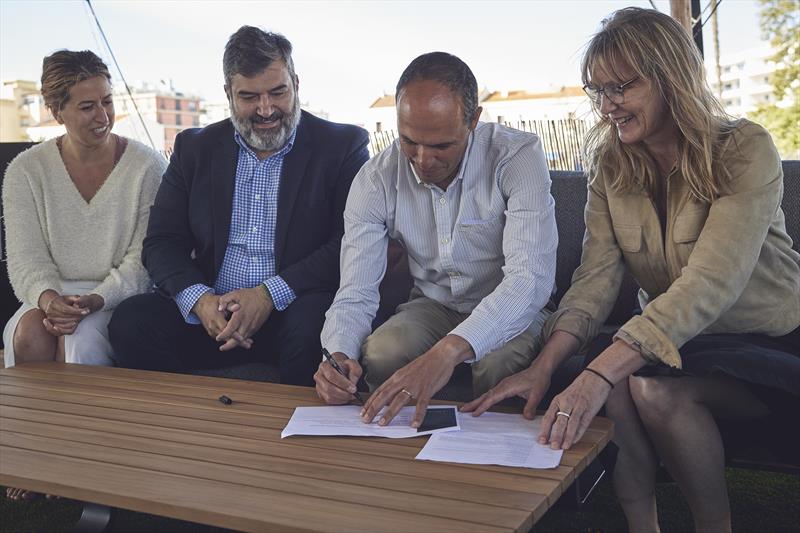 Marco Cornacchia, Marina Manager of Cala del Forte signs contract for first Aqua superPower network installation in Portugal photo copyright Aqua SuperPower taken at  and featuring the Marine Industry class