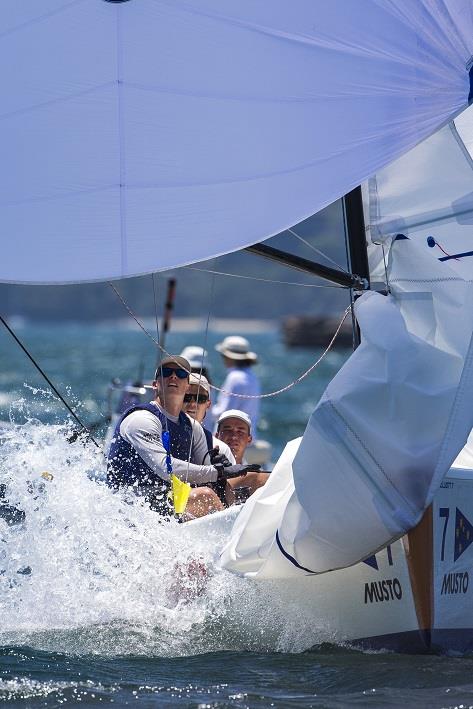 Price and team are the regatta leaders after day 1 of the Musto International Youth Match Racing Championship photo copyright Andrea Francolini taken at Cruising Yacht Club of Australia and featuring the Match Racing class