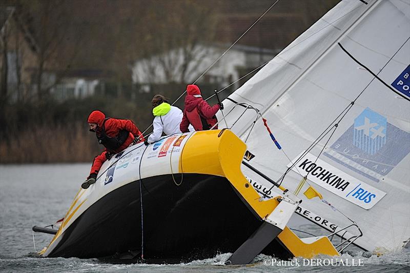 ProKateam Sailing Team (Ekaterina Kochkina - RUS) gets caught by huge puff while setting the gennaker on day two of the 2017 International Bedanne's Cup photo copyright Patrick Deroualle taken at  and featuring the Match Racing class