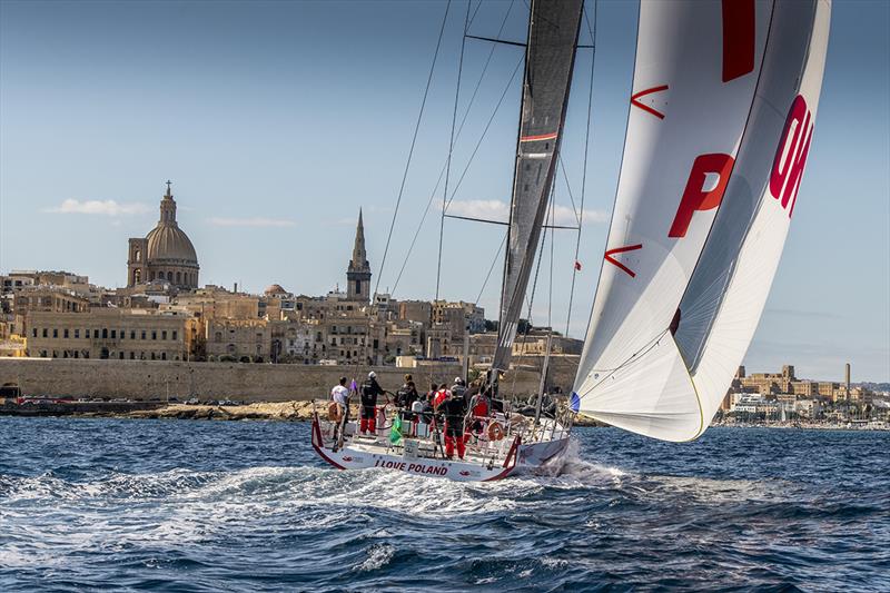 I Love Poland approaches Valletta to claim line honours in the 2020 Rolex Middle Sea Race photo copyright Rolex / Kurt Arrigo taken at Royal Malta Yacht Club and featuring the Maxi class
