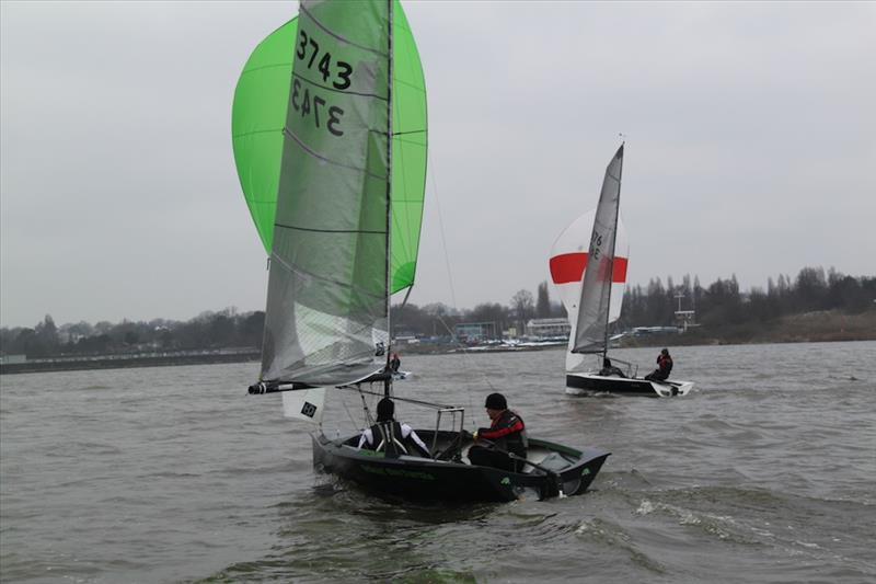 A freezing cold Silver Tiller event at Wembley photo copyright Niall Martin taken at Wembley Sailing Club and featuring the Merlin Rocket class