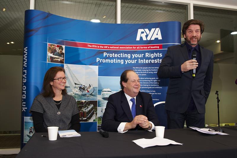 (l to r) Sarah Treseder, Stephen Hammond MP & Nick Knowles at the launch of the RYA's new Safety Initiative photo copyright RYA taken at 