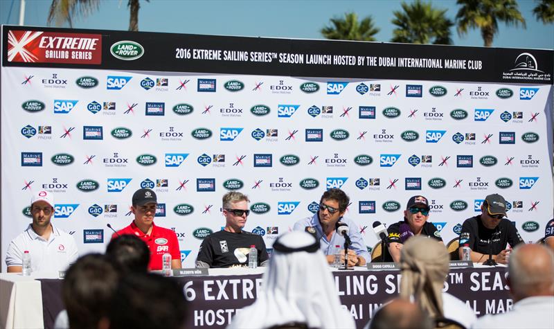 The international skippers are introduced to the media at the Dubai International Marine Club photo copyright Lloyd Images taken at 