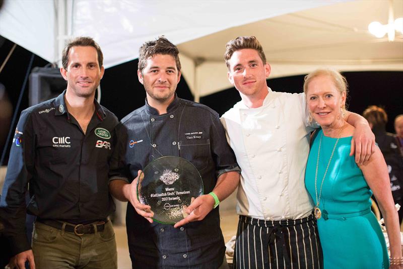 Neck Island Head Chef Chris Kenny wins #EatLionfish Throwdown. Ben Ainslie (left), Chris Kenny, Sous Chef Glen Sharman, Co Founder of 11th Hour Racing Wendy Schmidt (right) photo copyright Harry KH / Land Rover BAR taken at 