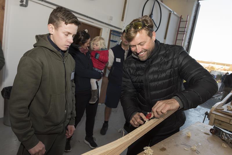 Alex Thomson demonstrates his woodworking skills in the new local facility at St Vincent Sixth Form College in Gosport - photo © Duncan Shepherd for Oarsome Chance