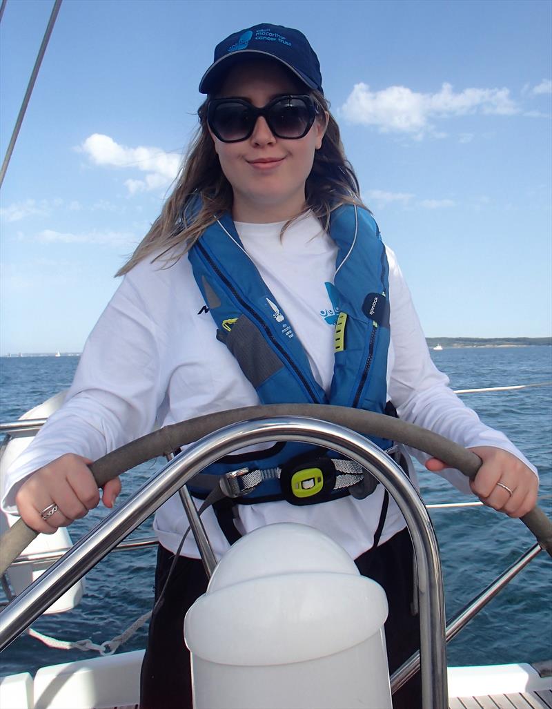 Iona Sutherland at the helm during her Trust trip this summer photo copyright Ellen MacArthur Cancer Trust taken at 