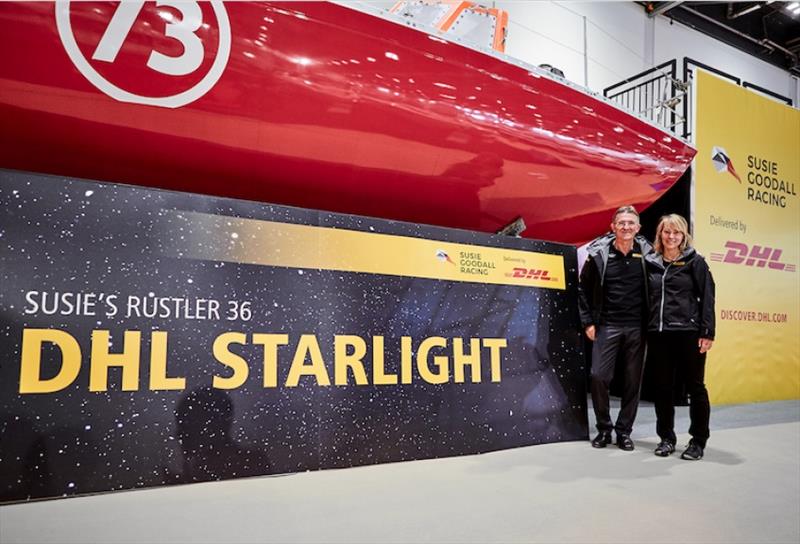 Susie Goodall and Ken Allen christen ‘DHL Starlight' at the 2018 London Boat Show  photo copyright DHL / Maverick taken at 