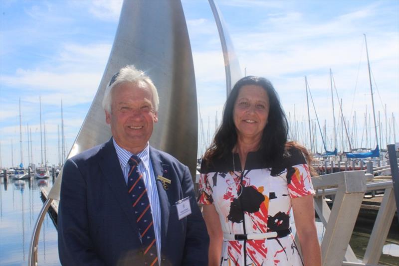 Stuart Dickson (Wooden Boat Festival of Geelong Chairman) and Christine Couzens photo copyright Royal Geelong Yacht Club taken at Royal Geelong Yacht Club