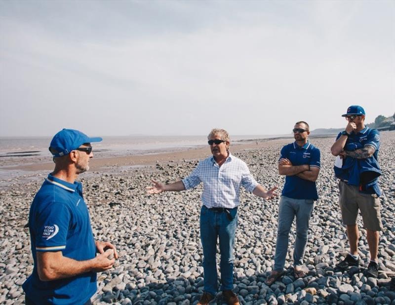 Team headed to Penarth beach to discuss how far they've come and what they've learned since September. Pictured left to right, Damian Foxall, Sustainability Manager, Tony Juniper CBE, a fellow with CISL, Charlie Enright Skipper, & Phil Harmer, crew member - photo © Atila Madrona / Vestas 11th Hour Racing