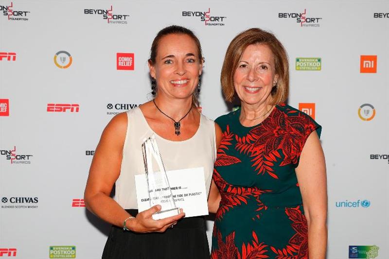 Clean Seas - VOR receives Beyond Sport Award for ‘Best Corporate Campaign or Initiative in Sport for Good' category. L: Anne-Cécile Turner, VOR Sustainability Programme Leader. R: Alice Greenwald, CEO National September 11 Memorial & Museum NY photo copyright Beyond Sport taken at 