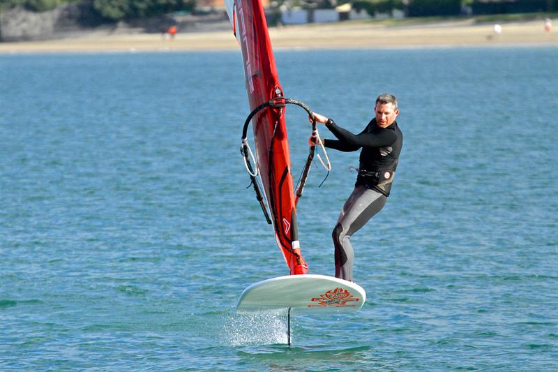 The Windfoil gets around many issues in the existing Windsurfing/Kiteboarding options are giving the older windsurfers a second life in the sport as the the constant arm-pumping is no more photo copyright Richard Gladwell taken at Takapuna Boating Club