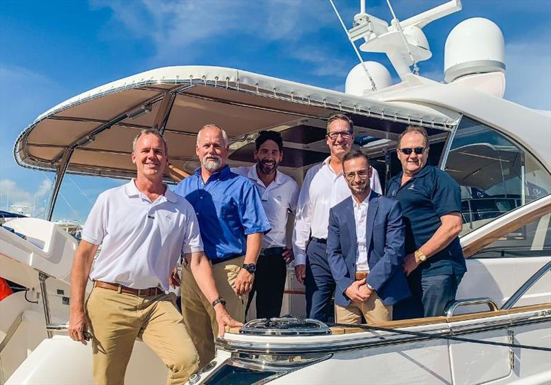 Rodney Longhurst Riviera Chairman, Rob Scott Riviera West Coast Sales Manager, Chris McCafferty Riviera International Sales Director??, Mike Basso? Sun Country Marine CEO, Greg Glogow Sun Country Vice President of Operations, Wes Moxey Riviera CEO photo copyright Riviera Australia taken at 