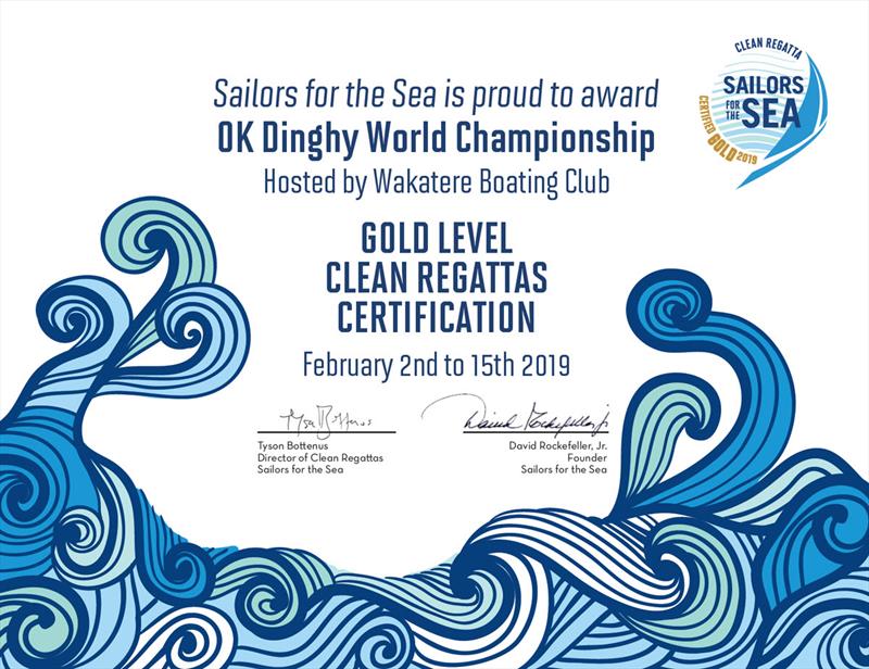 The OK Dinghy World Championship achieved Gold Level Clean Regatta Certification from Sailors for the Sea - 2019 Symonite OK Dinghy World Championship photo copyright Robert Deaves taken at Wakatere Boating Club