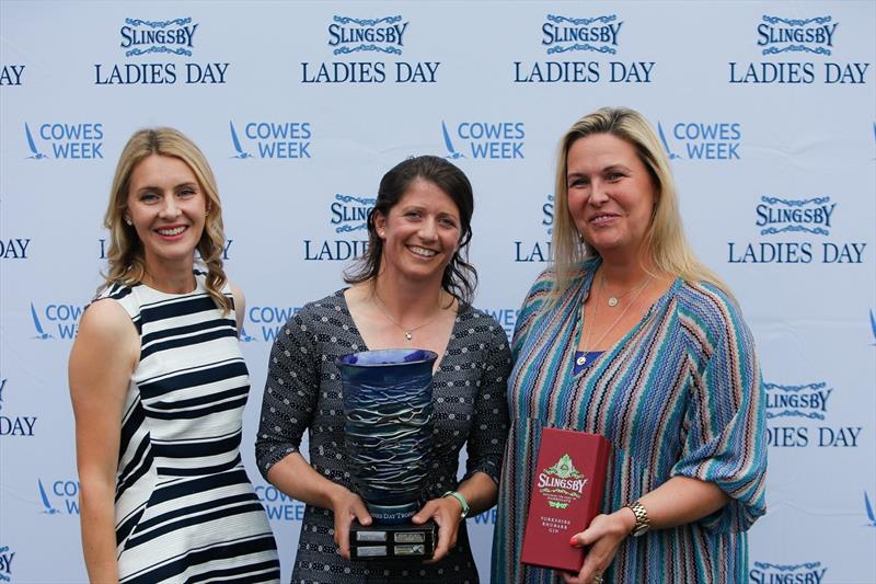 L to R: Kate Johnson, Commercial & Marketing Director, Cowes Week Ltd, Lucy Macgregor, Slingsby Ladies Day Winner and Claire Gibson, Marketing Director at Slingsby photo copyright Paul Wyeth taken at Cowes Combined Clubs